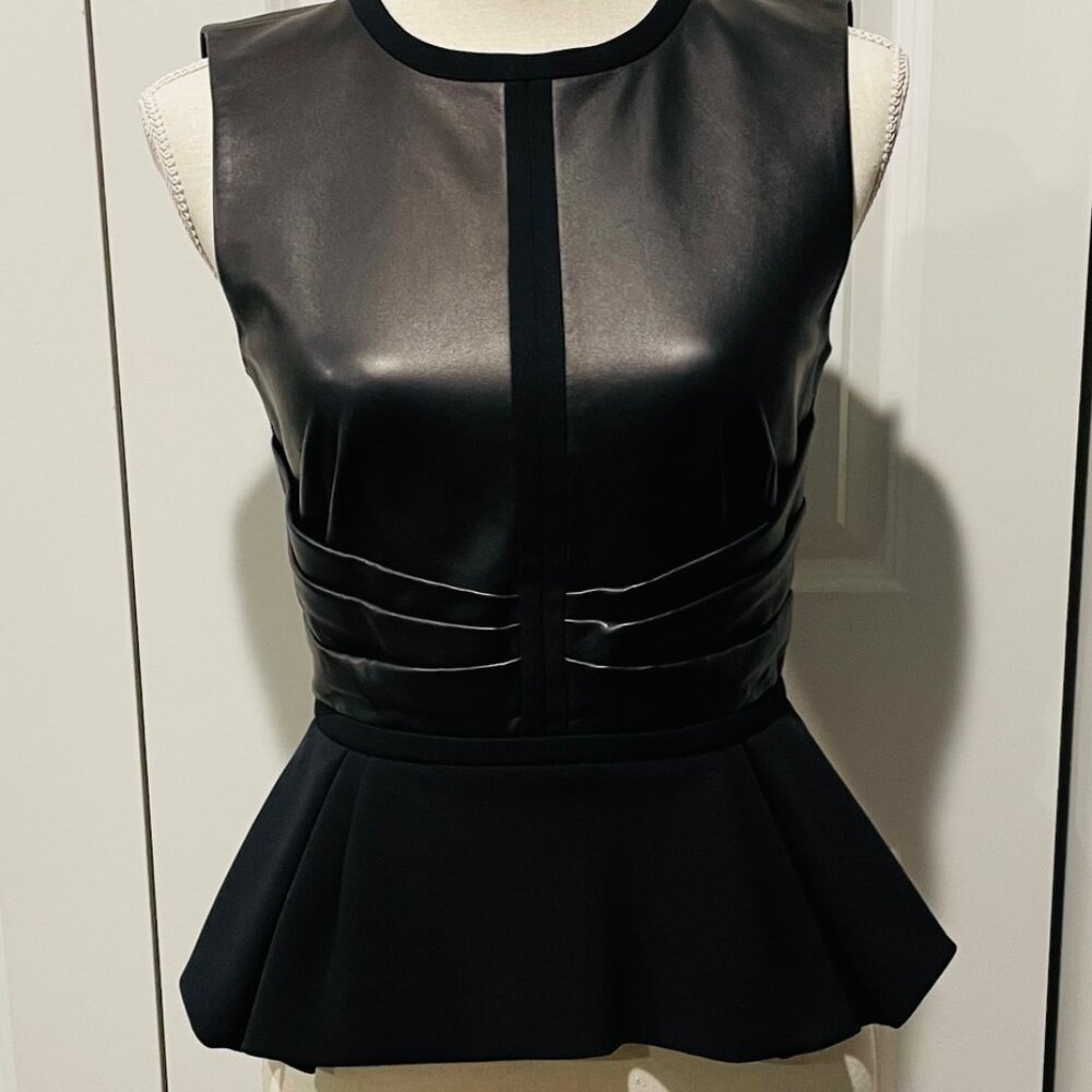 J.Mendel Black Leather and Silk Peplum Top